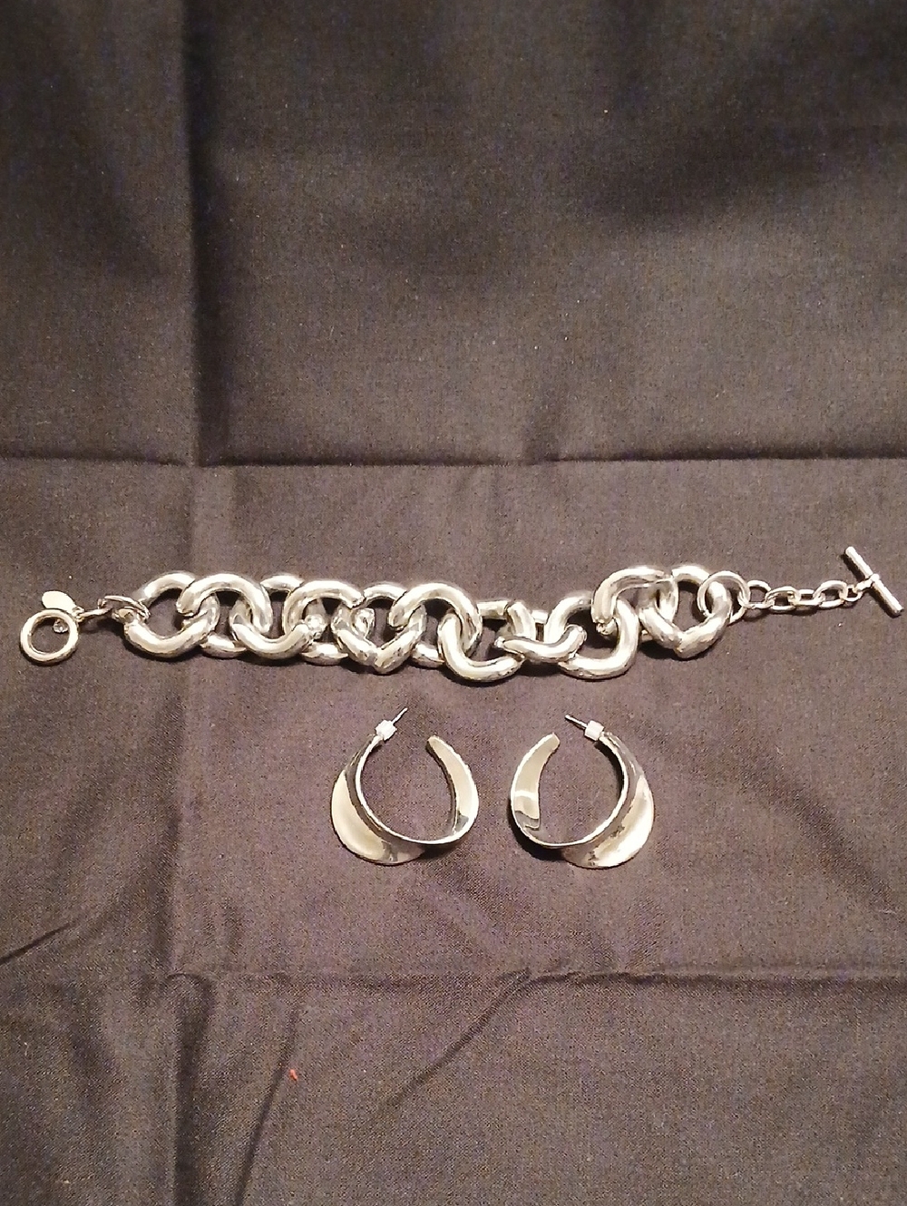 Express Silver Tone Chunky Chain Bracelet and Hoop Earrings Set
